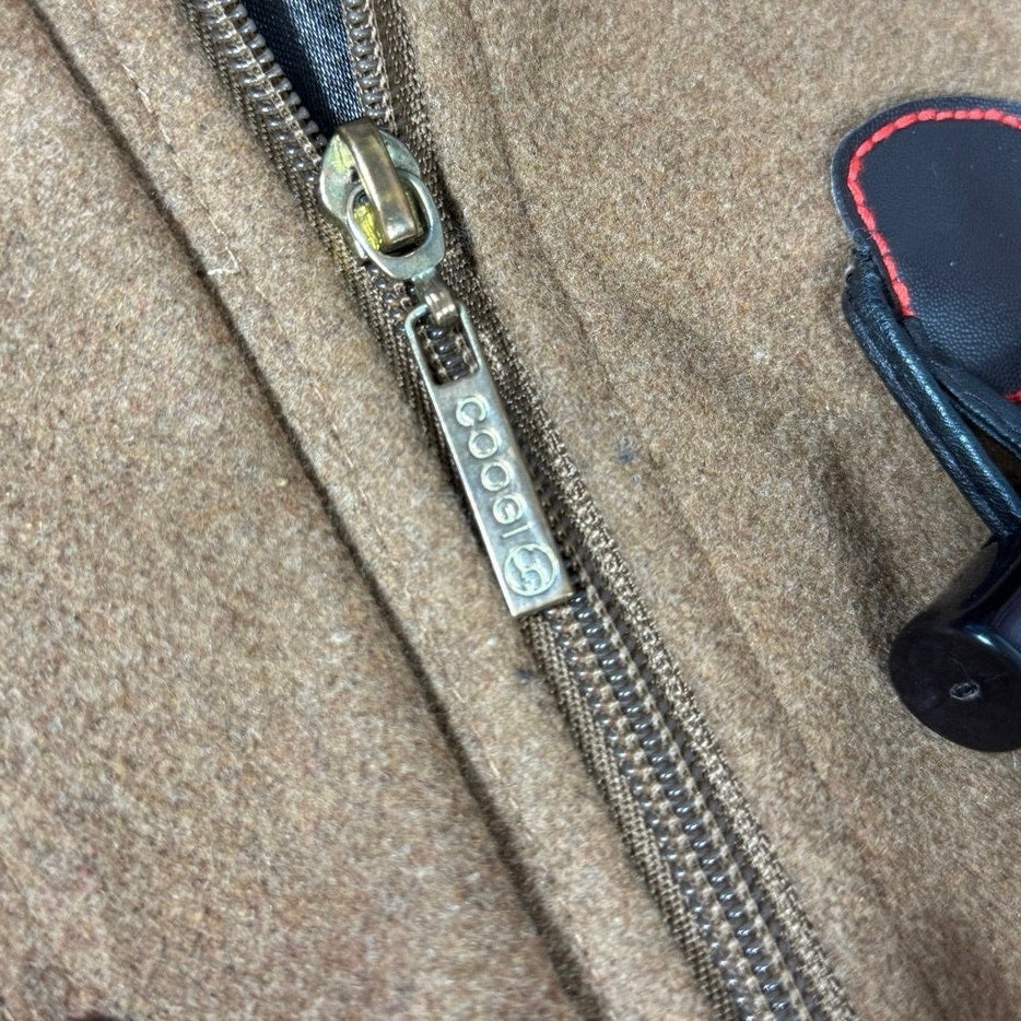 COOGI Wool Blend Toggle Duffle Coat Camel Brown Faux Fur Hood Womens Large 2012