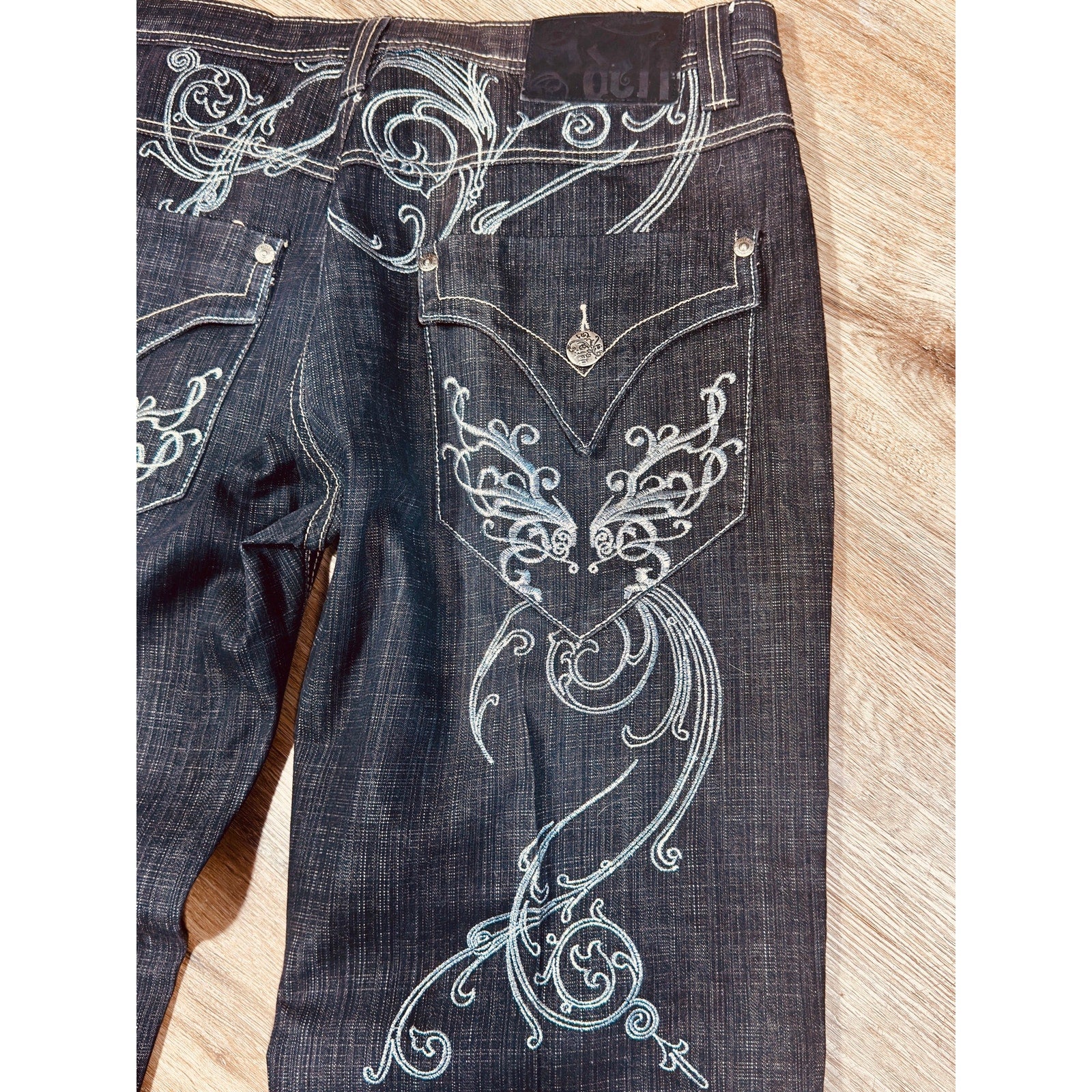Rare DELF Y2K Baggy Embroidered Jeans Men’s 38x34 Dark Wash Skater Hip Hop Streetwear