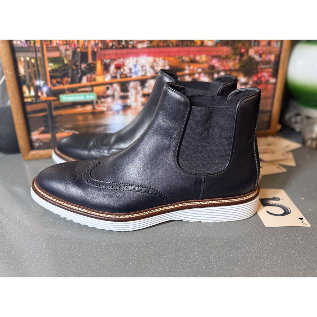 Johnston & Murphy Collection Chelsea Wingtip Boots Black Leather Italy Mens 10M