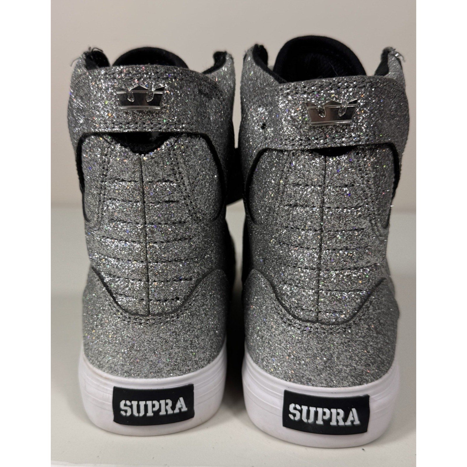 Vtg Rare Y2K Supra Skytop High Top Silver Glitter Sneakers Youth/Men’s US 5 W6.5