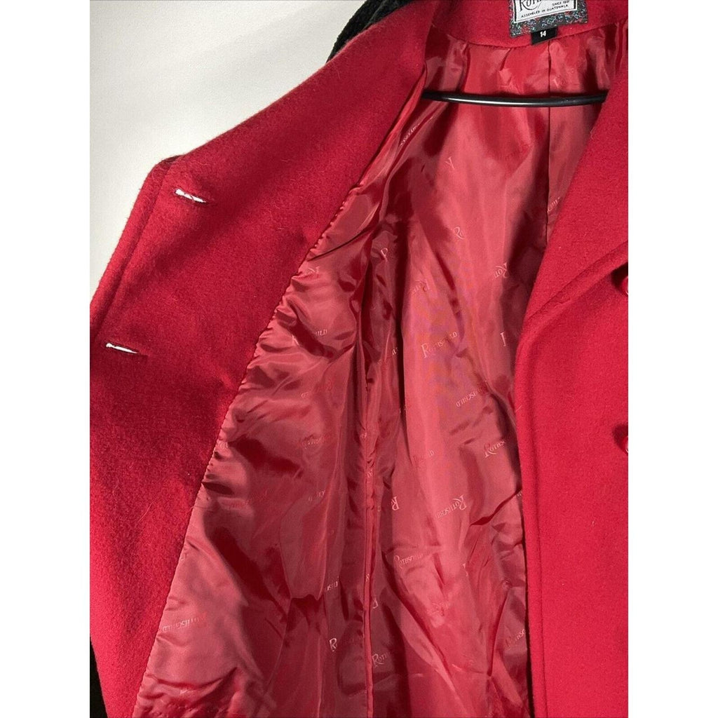 Vintage Rothschild Red Wool Peacoat Women’s Size 14 Faux Fur Collar 90s