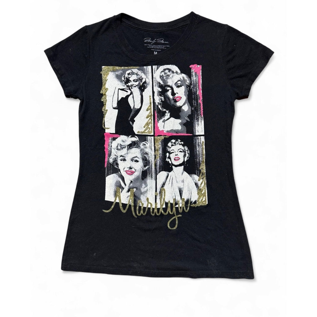 Marilyn Monroe Graphic T Shirt Women’s Medium Black Gold Pink Retro Pop Art Tee