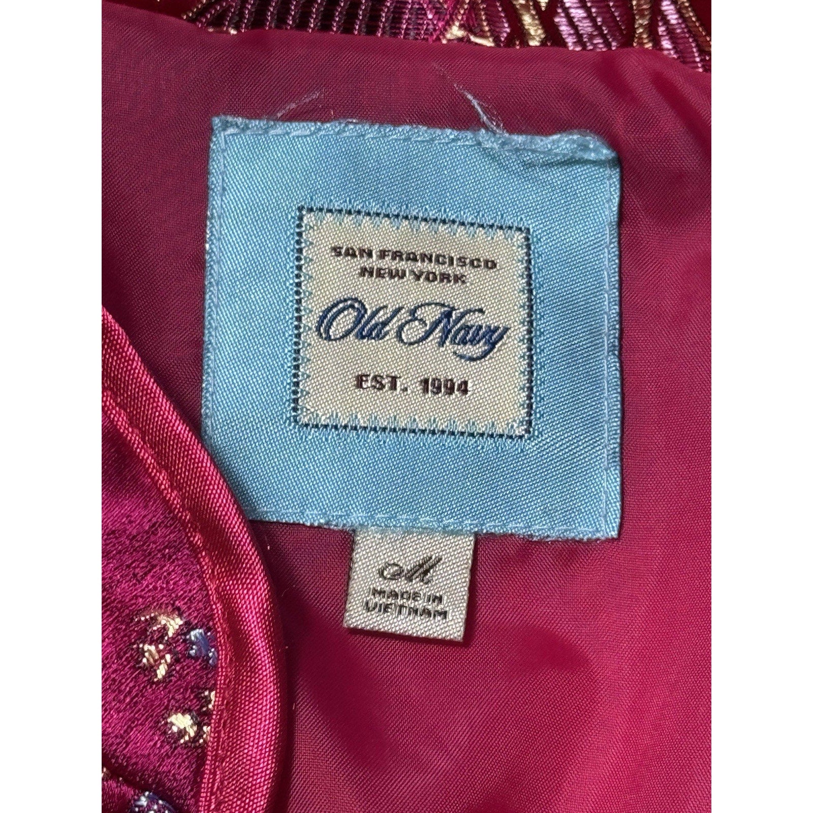 Vtg Old Navy Pink Brocade Mandarin Jacket Women’s S Satin Floral China Style