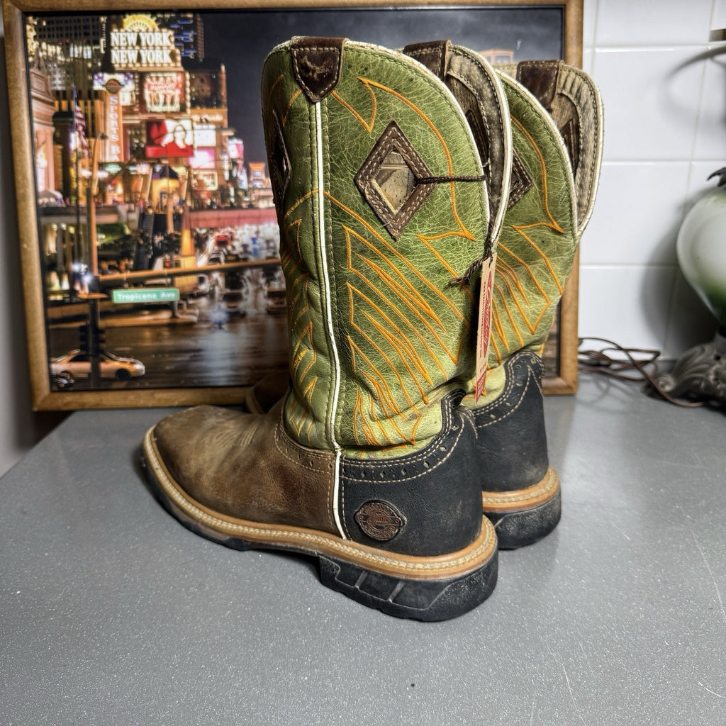 Justin Hybred WK4970 Green Grass Square Toe Wellington EH Work Boots Men’s 8.5D