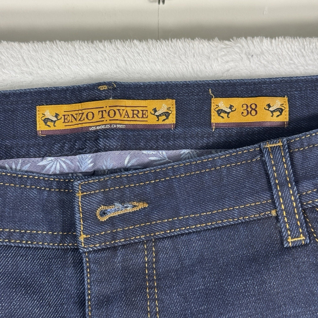 Enzo Tovare Mens 38 x 29 Dark Wash Slim Straight Stretch Denim Jeans Blue