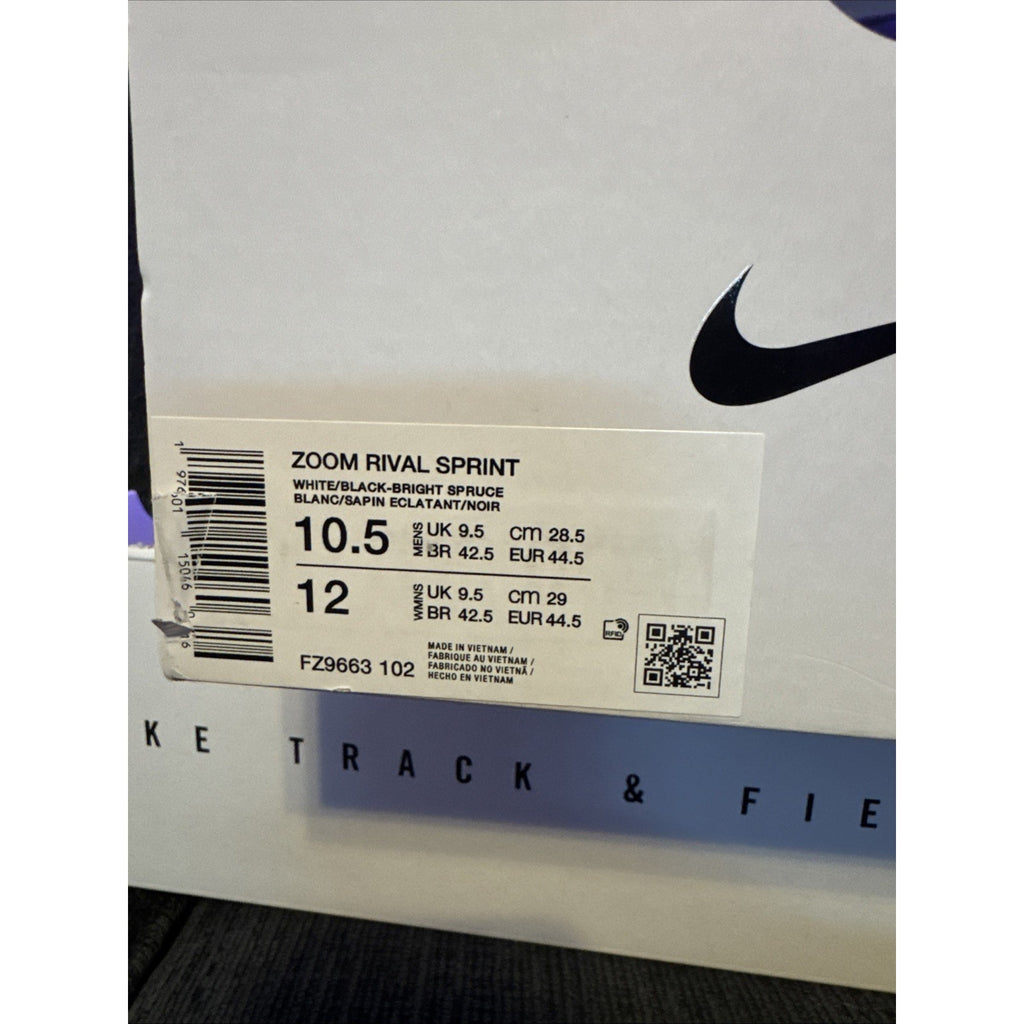 Nike Zoom Rival Sprint Track White Black Bright Spruce FZ9663-102 Sz 10.5 New