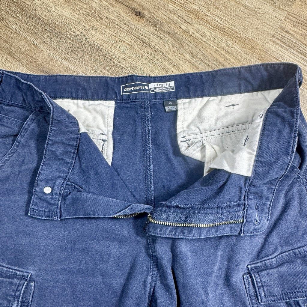 Carhartt Rugged Flex Cargo Work Shorts Men's 34 x 9.5 Navy Relaxed Fit Canvas