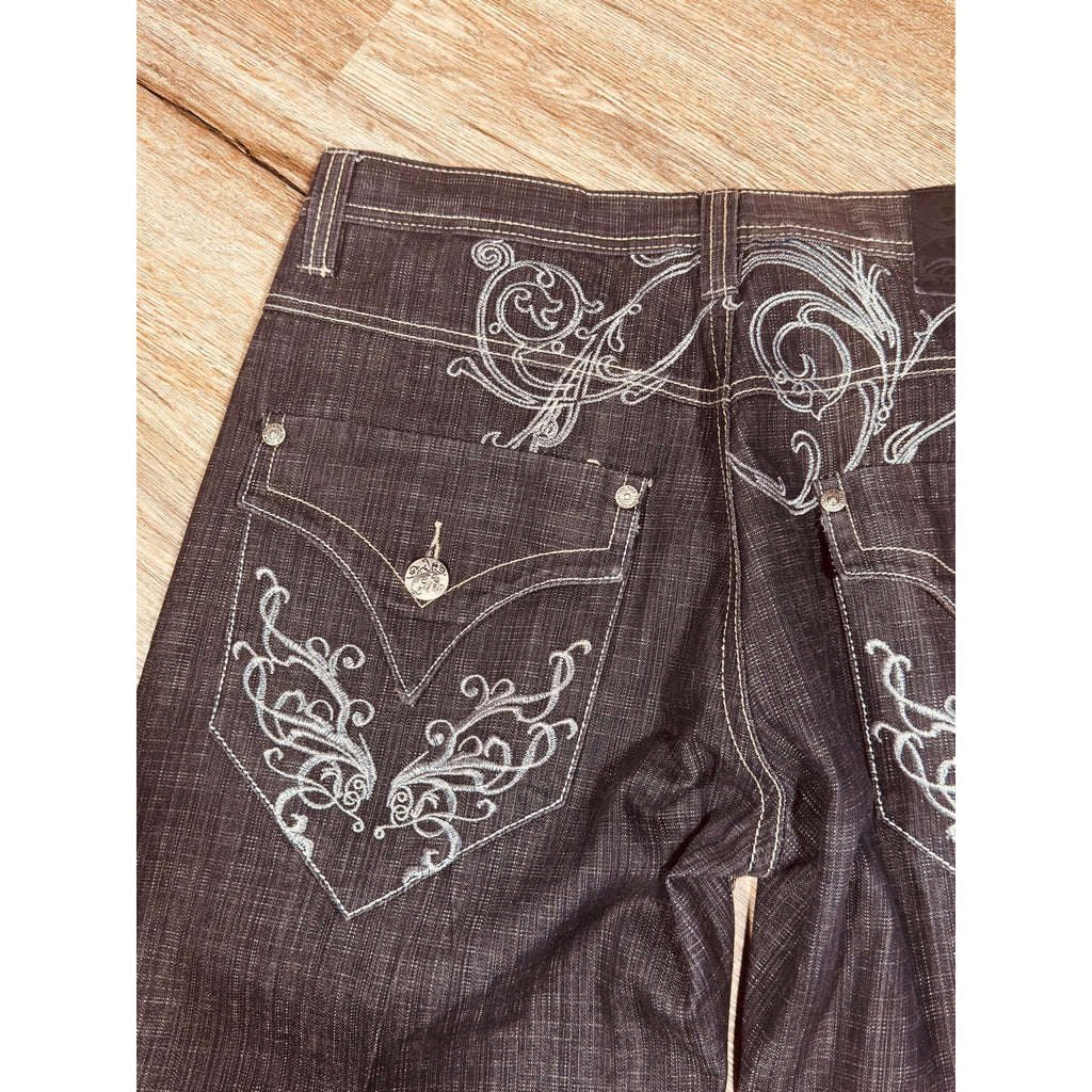 Rare DELF Y2K Baggy Embroidered Jeans Men’s 38x34 Dark Wash Skater Hip Hop Streetwear