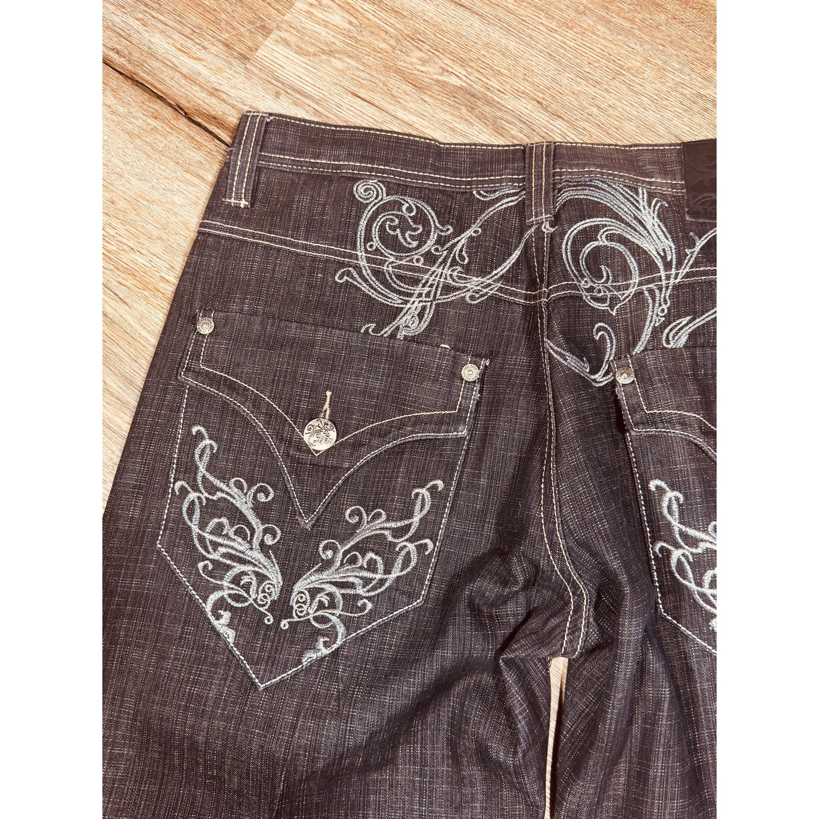 Rare DELF Y2K Baggy Embroidered Jeans Men’s 38x34 Dark Wash Skater Hip Hop Streetwear
