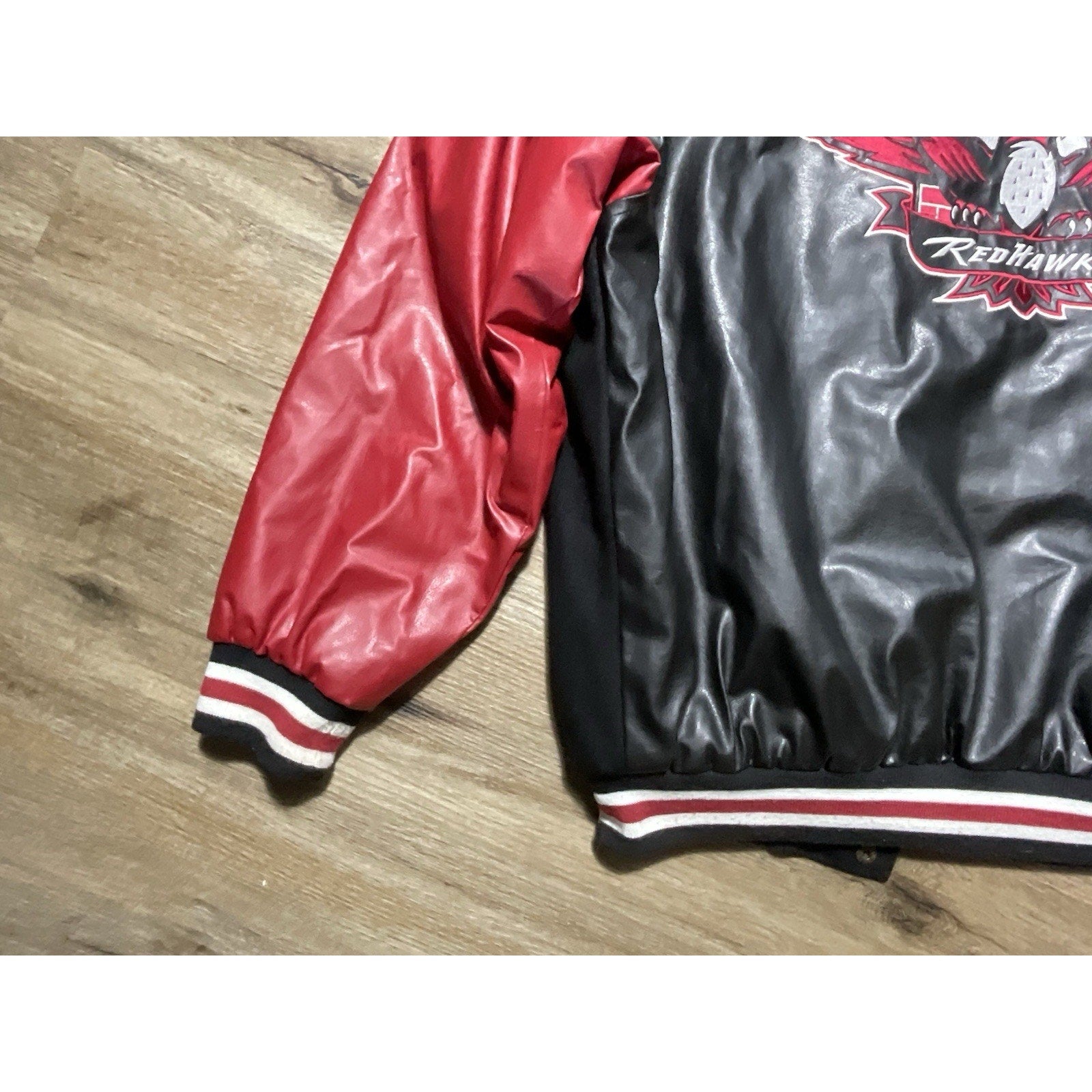 Miami RedHawks Steve & Barry’s Varsity Jacket Wool Faux Leather Large Red Black