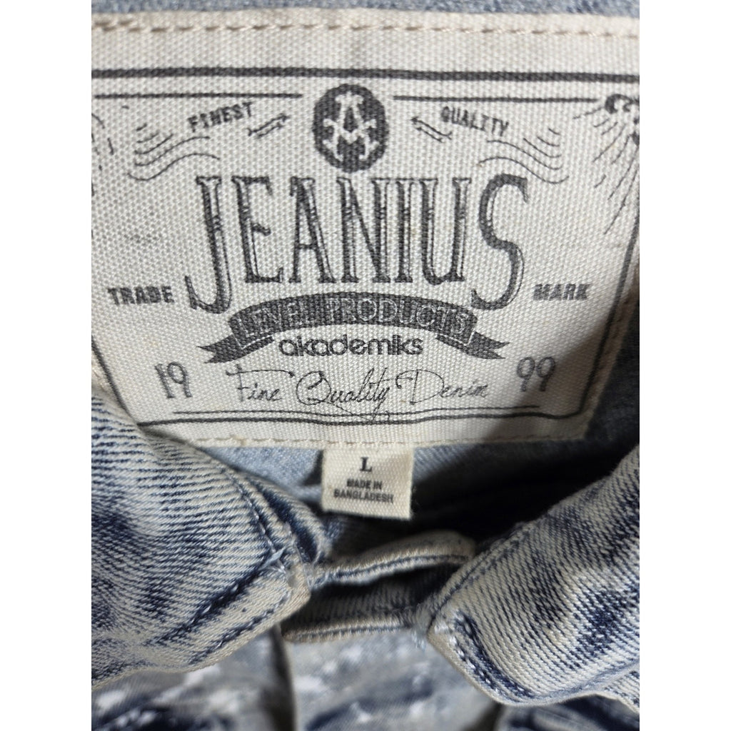 Akademiks Jeanius Denim Jacket Paint Splatter Biker Style Men’s Large