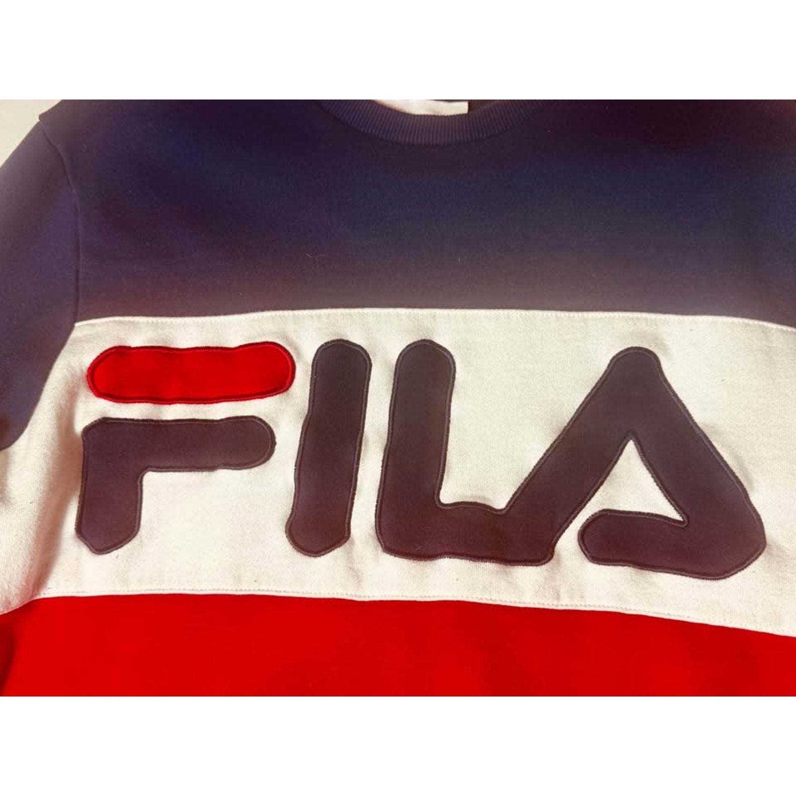 FILA Straight Blocked Colorblock Crewneck Sweatshirt Black White Red Men Medium