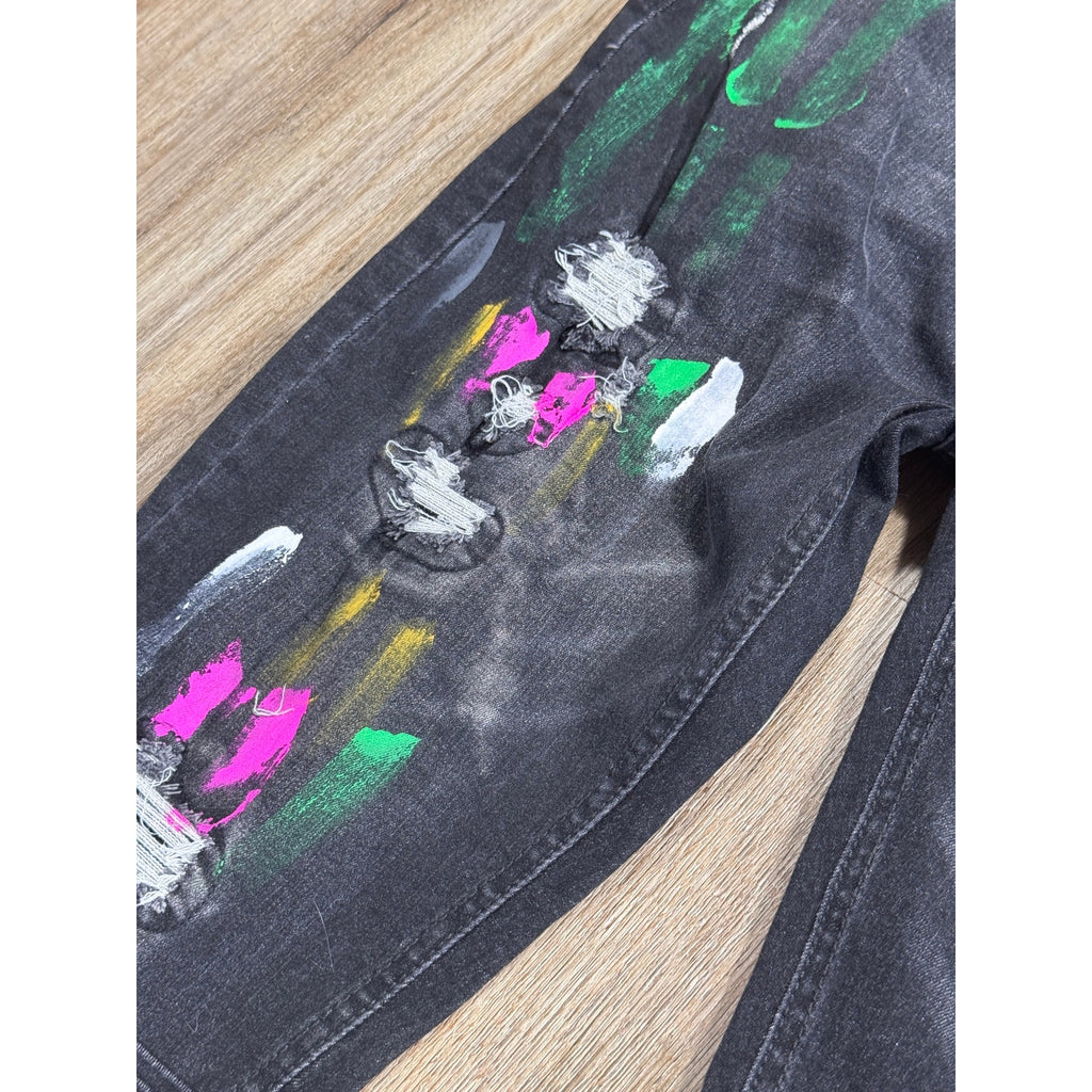 Switch Remarkable Distressed Paint Splatter Jeans Men’s 40x32 Slim Taper Black Denim NWT