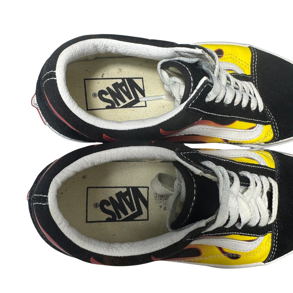 Vans Old Skool Flame Sneakers Black Yellow Red Canvas Skate Shoes Men's 5.5 Women 7