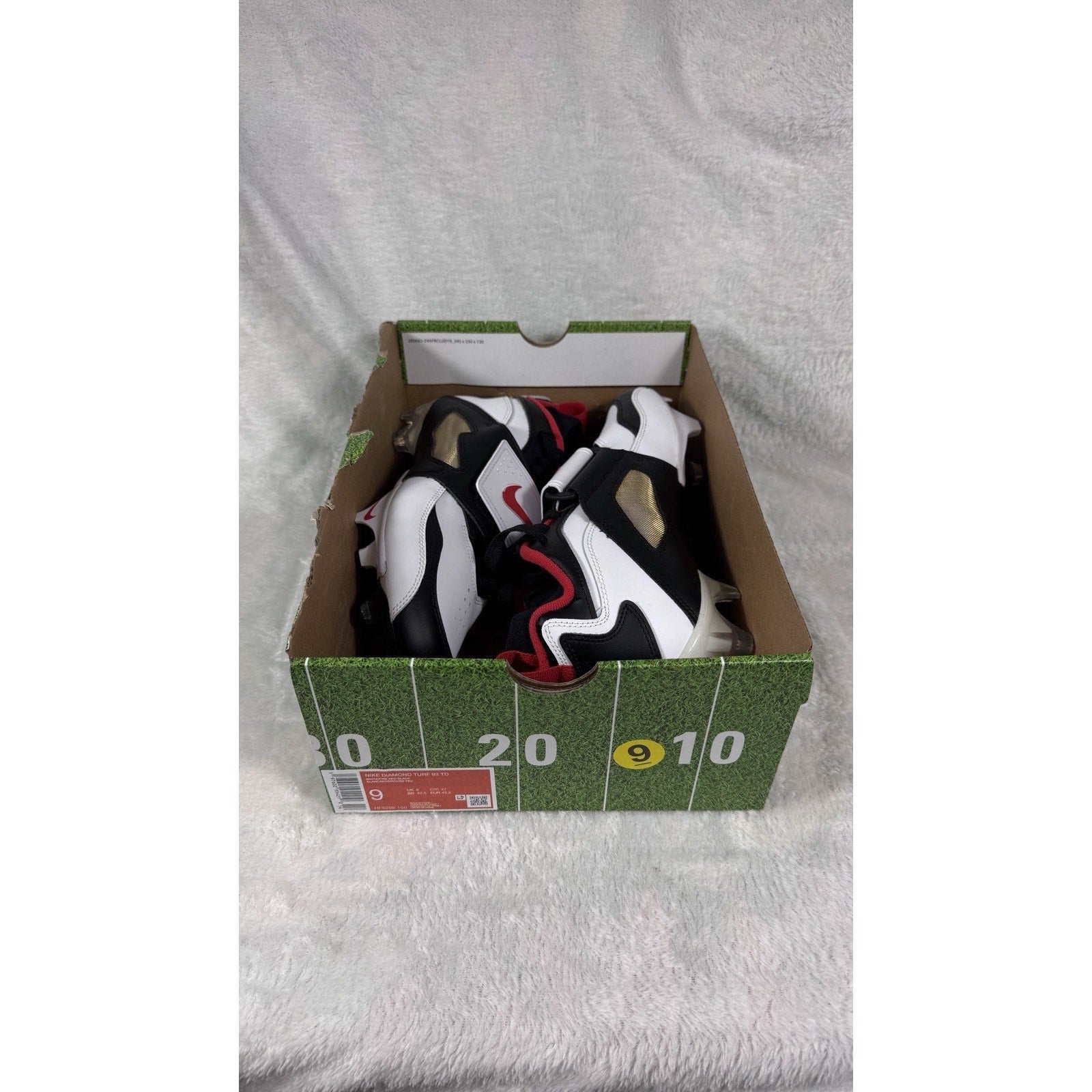 Nike Diamond Turf 93 TD Football Cleats Men’s 9 White Black Red HF5298-100 New