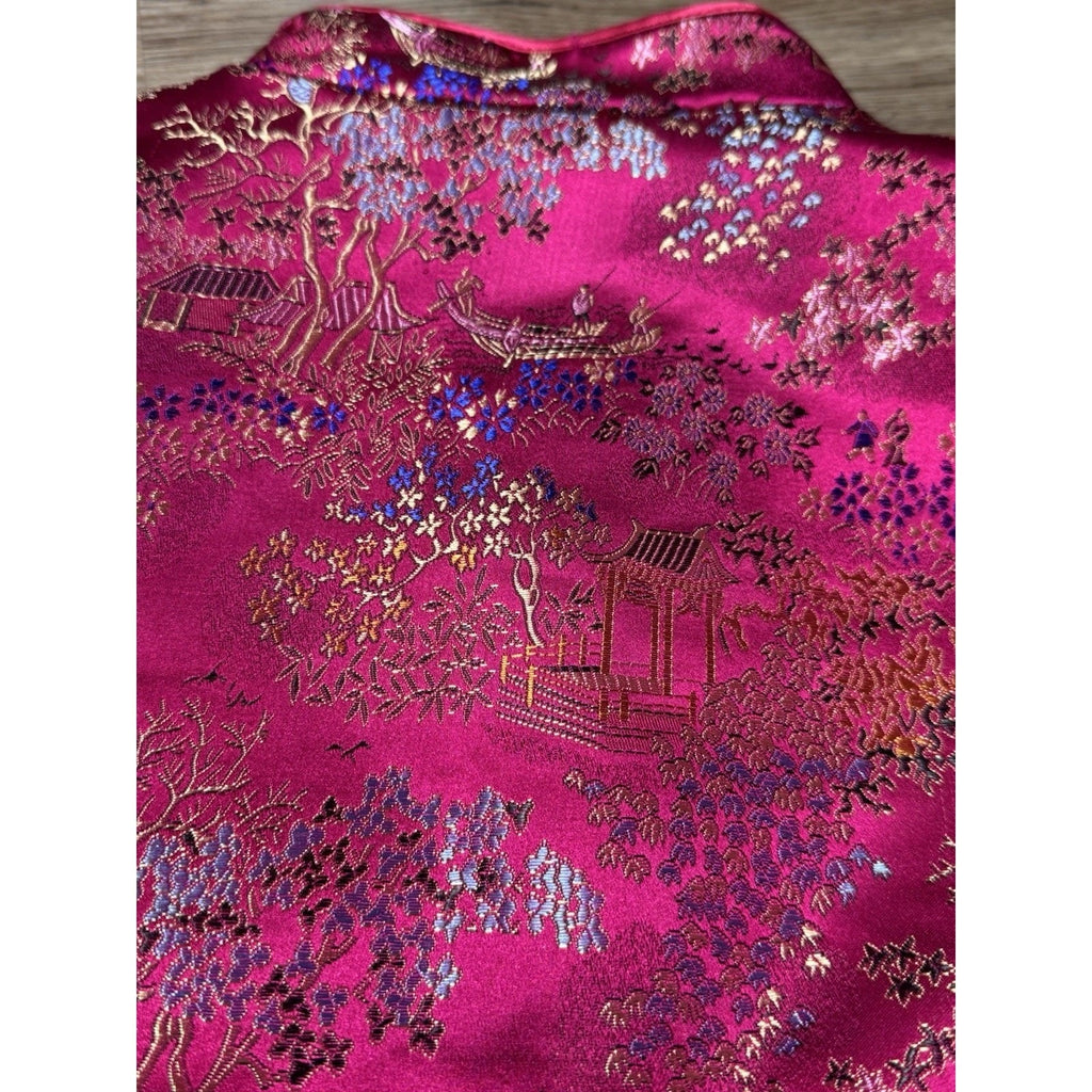 Vtg Old Navy Pink Brocade Mandarin Jacket Women’s S Satin Floral China Style
