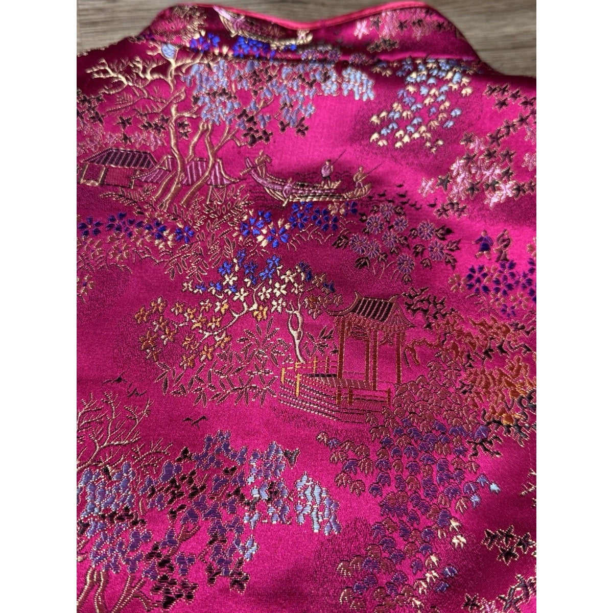 Vtg Old Navy Pink Brocade Mandarin Jacket Women’s S Satin Floral China Style