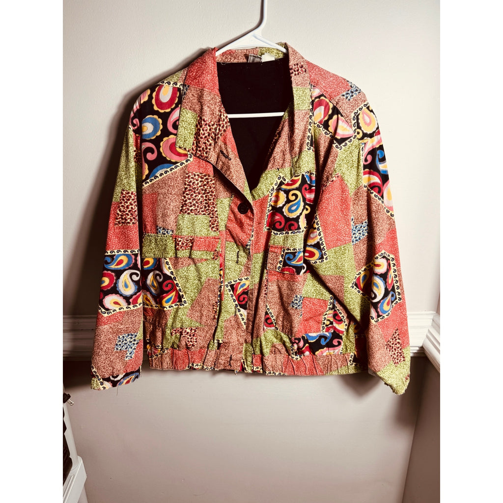 Vintage GDT Too Abstract Patchwork Paisley Jacket Women’s Medium 90s Cropped Boho Retro
