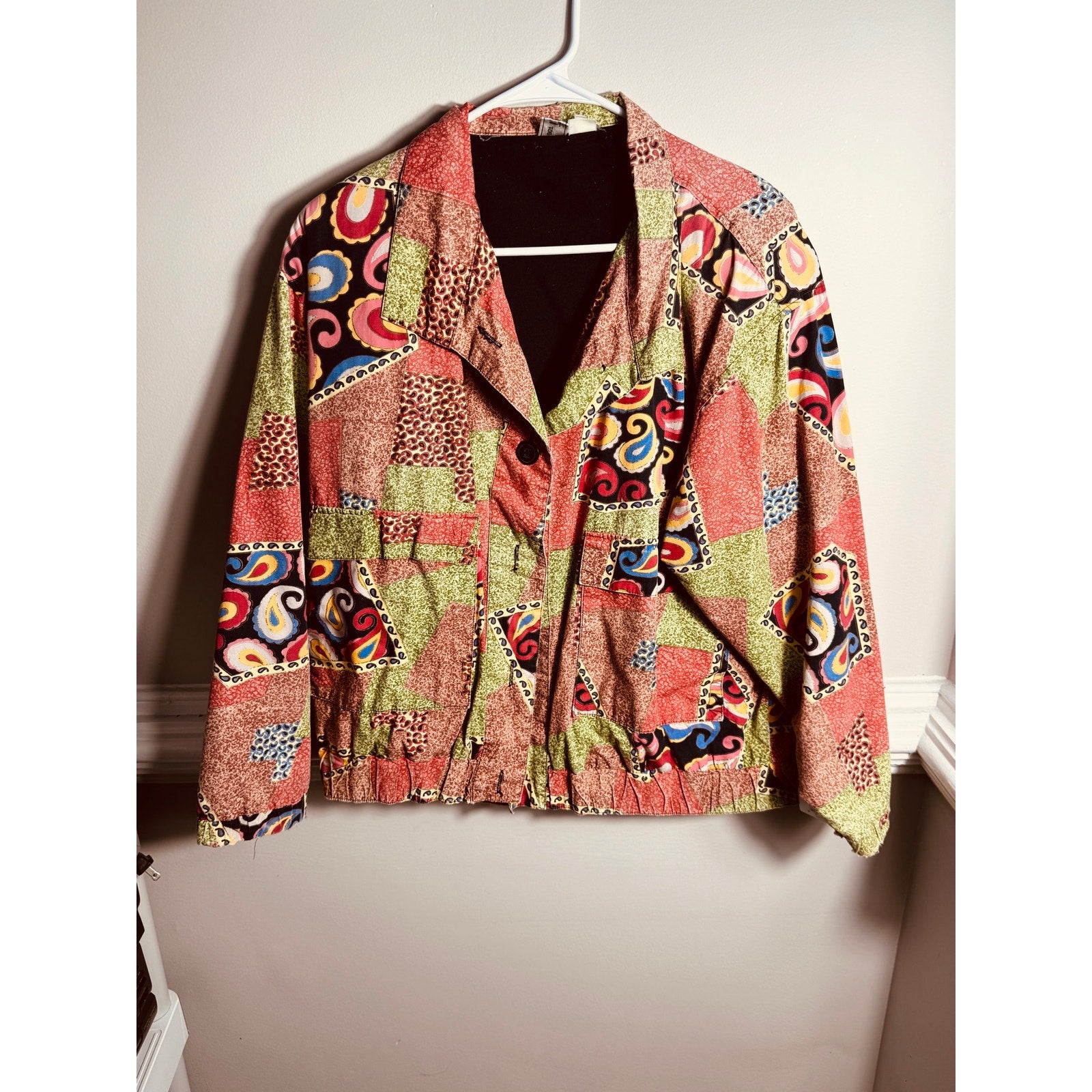 Vintage GDT Too Abstract Patchwork Paisley Jacket Women’s Medium 90s Cropped Boho Retro