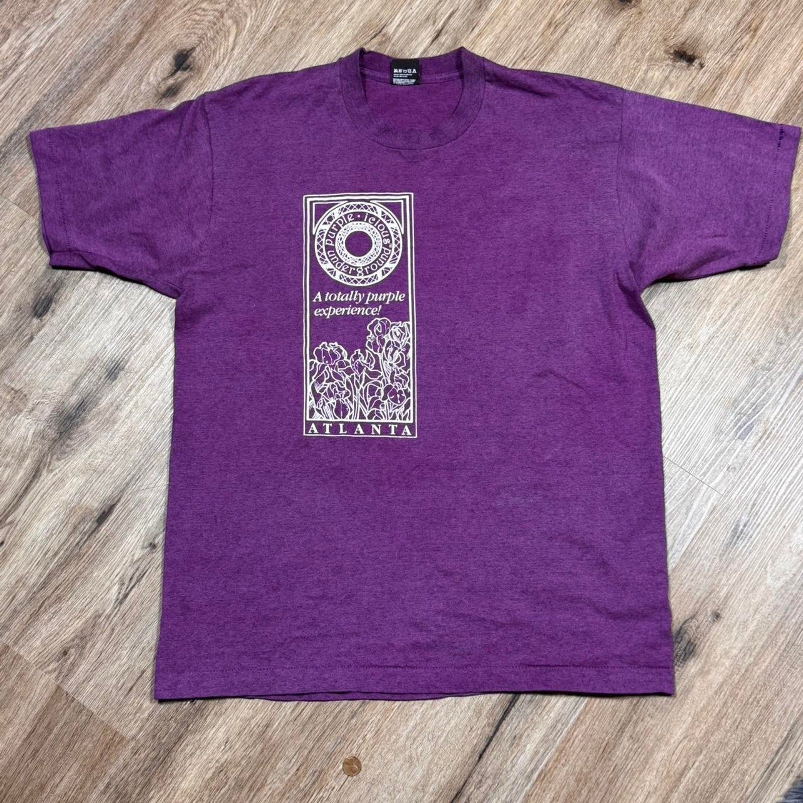 Vtg 90s Underground Atlanta Purple-icious Tee Screen Stars XL USA ATL Very Rare