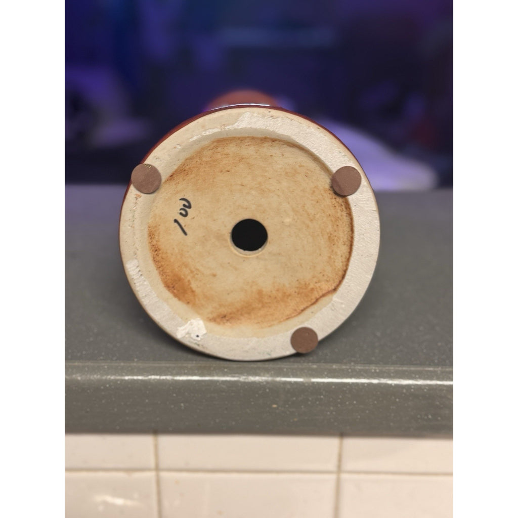 15” Tuscan Style Ceramic Pillar Candle Holder Brown Gold Fleur‑De‑Lis Vtg Home