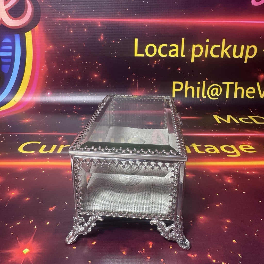 Cynthia Rowley New York Jewelry Box Glass Hinged Silver Filigree Trinket Ring