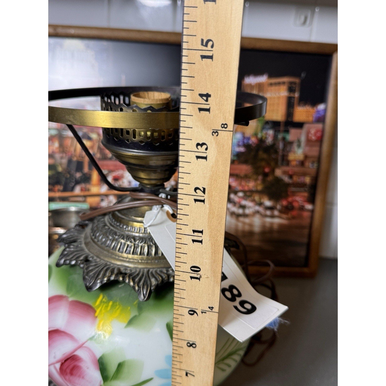 Vtg Floral Glass Hurricane Lamp TV Prop The First Lady Hollywood Screen Used