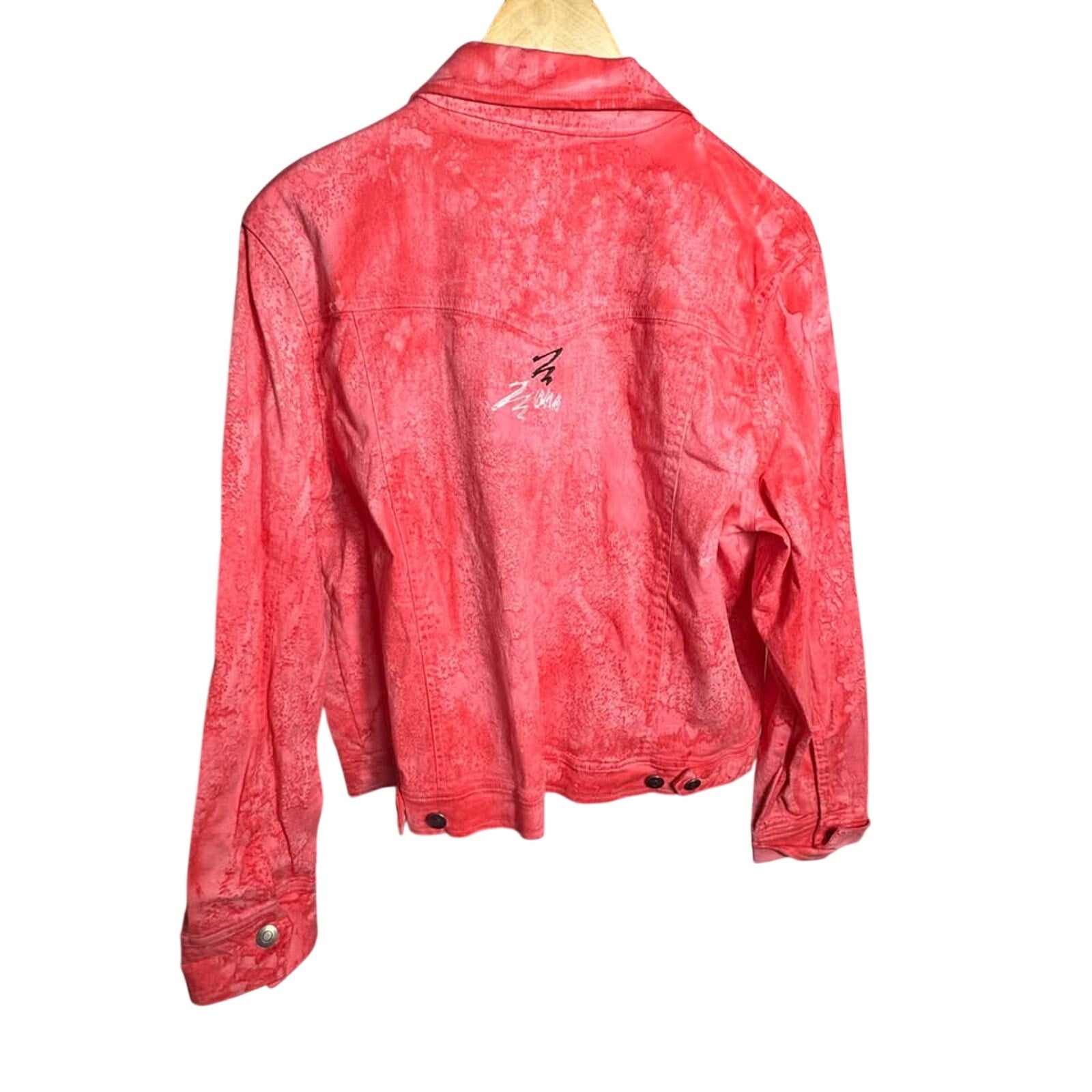 H&J Pink Acid Wash Denim Jacket XL Graphic Paint Detail Button Front