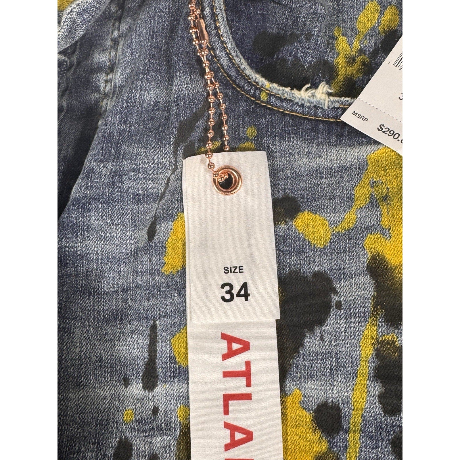 $290 Rare Purple Brand P002 Atlanta Exclusive Gold Paint Splatter Jeans Sz 34x34