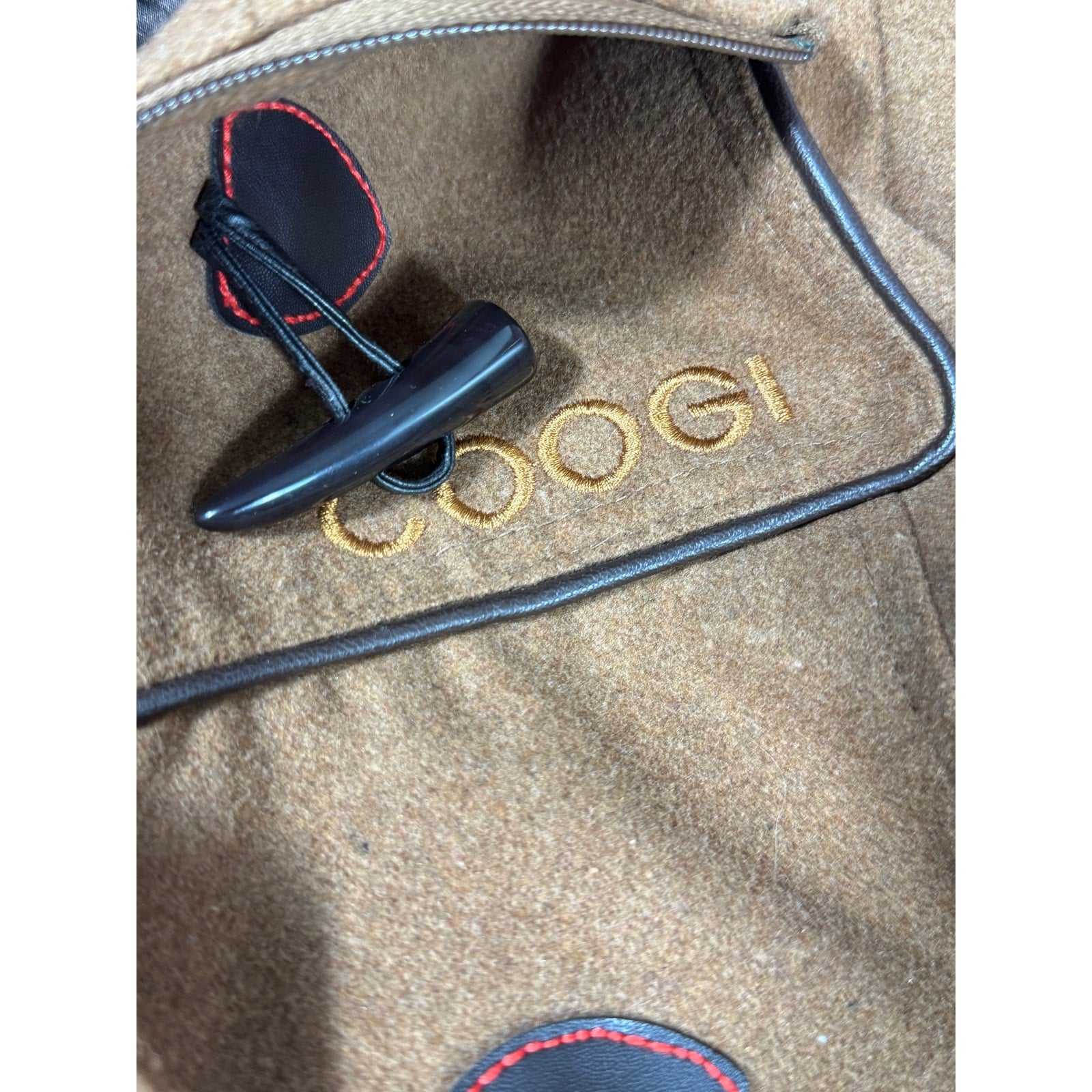 COOGI Wool Blend Toggle Duffle Coat Camel Brown Faux Fur Hood Womens Large 2012