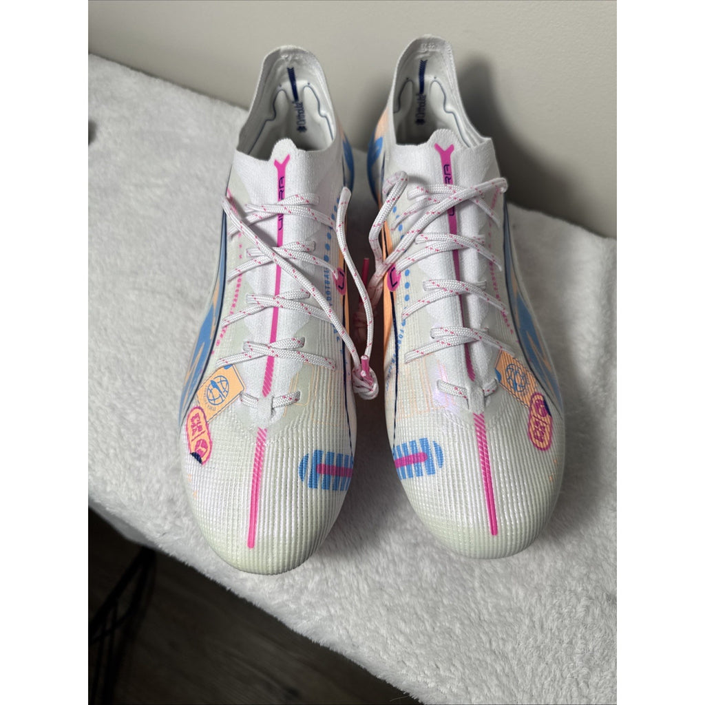 Puma Ultra Ultimate FG/AG Soccer Cleats White Pink Blue Size 9.5 108063-01 Rare