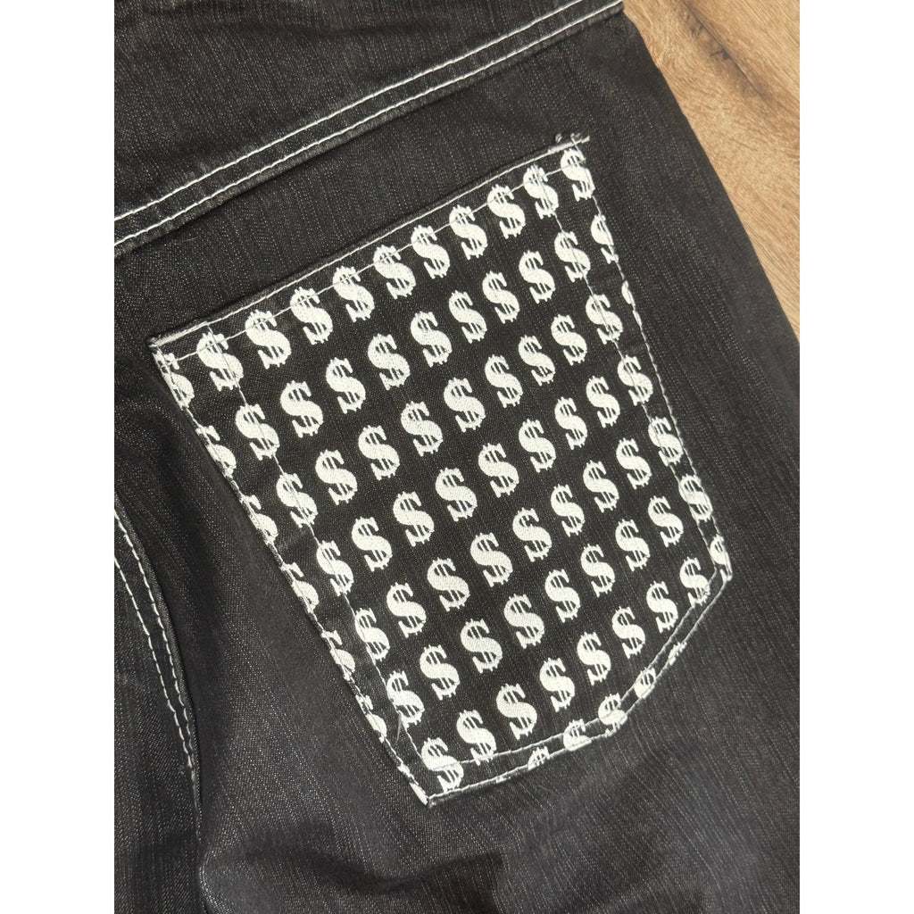 Noiz Jeans Denim Jorts Shorts Men’s 34 Black Y2K Skater Hip Hop Baggy Logo Money