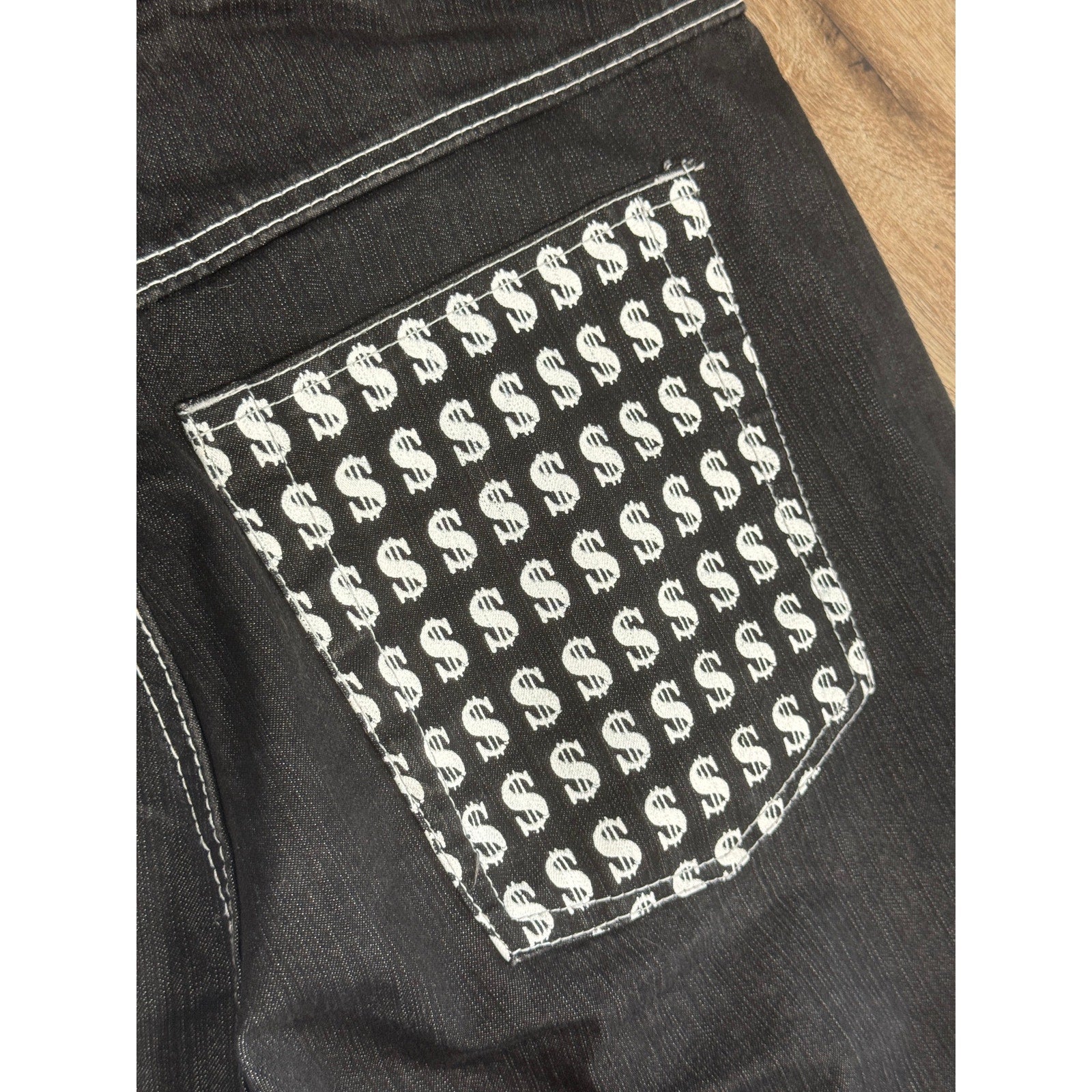 Noiz Jeans Denim Jorts Shorts Men’s 34 Black Y2K Skater Hip Hop Baggy Logo Money
