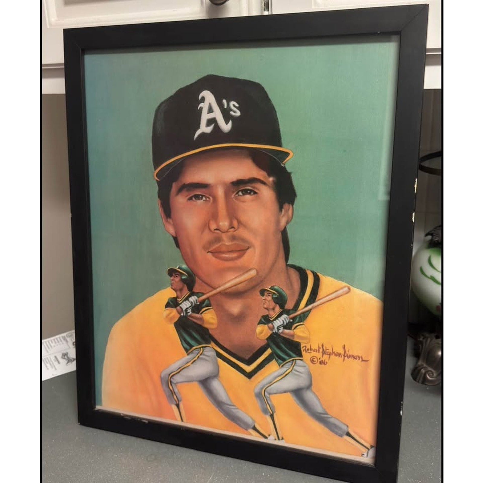 Rare Vintage Jose Canseco Framed Art Robert Stephen Simon 1986 Oakland A's 18x22