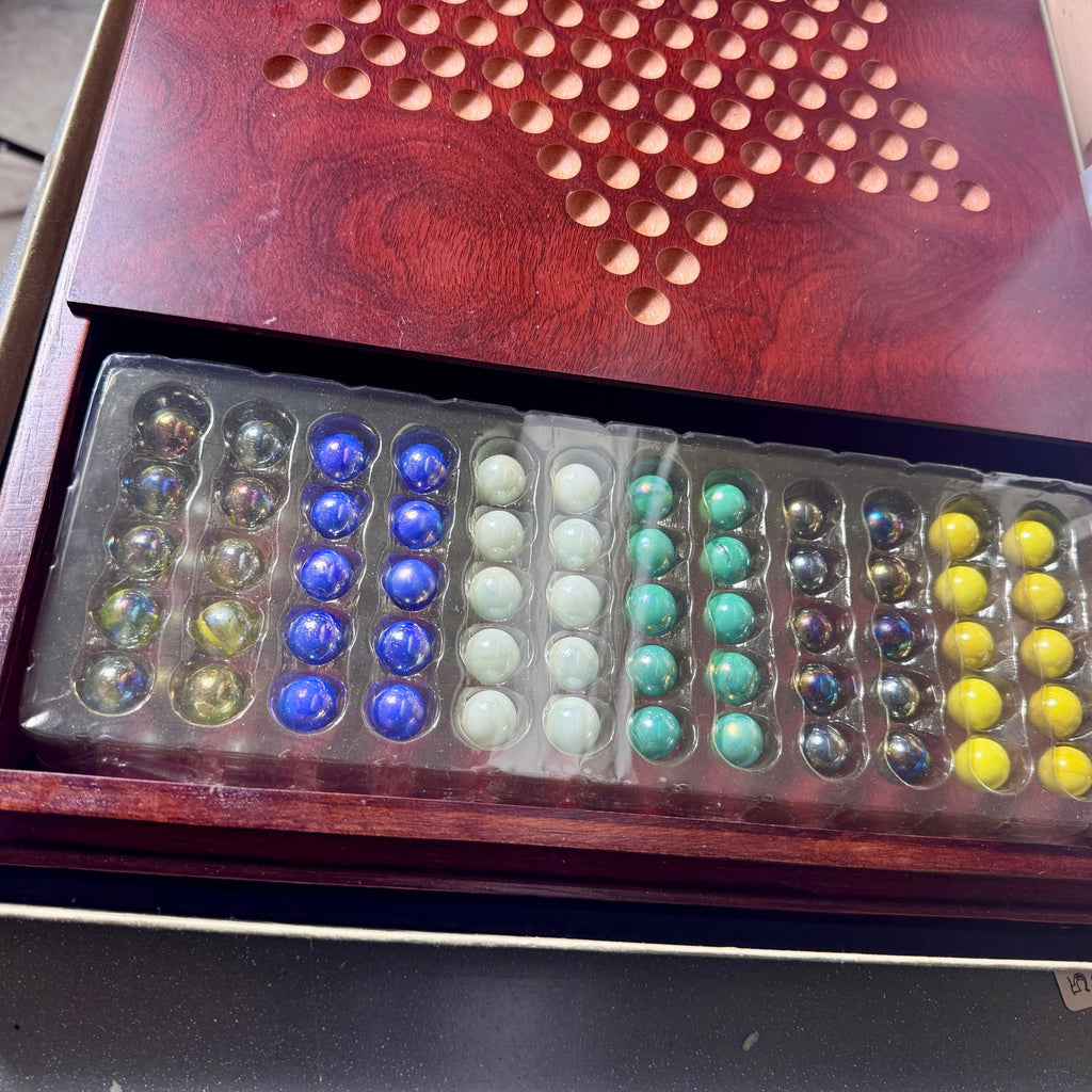 Vintage Wooden Chinese Checkers Game 14x14 Wood Board Complete Strategy Game