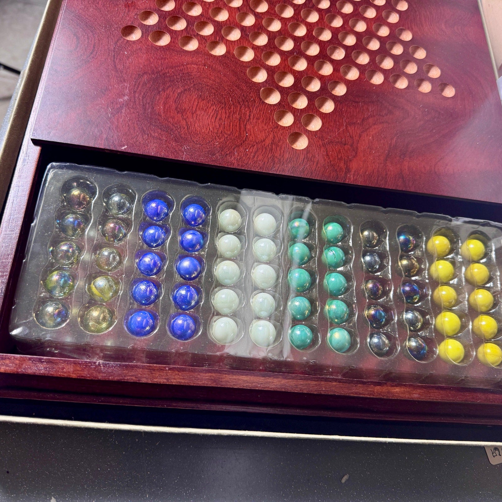 Vintage Wooden Chinese Checkers Game 14x14 Wood Board Complete Strategy Game