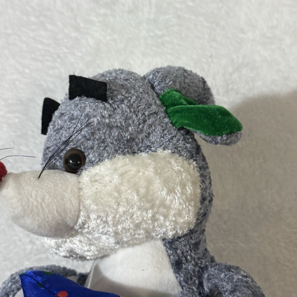 K&K Games Christmas Mouse Plush Gray Red Green Holiday Stuffed Animal Blue Scarf