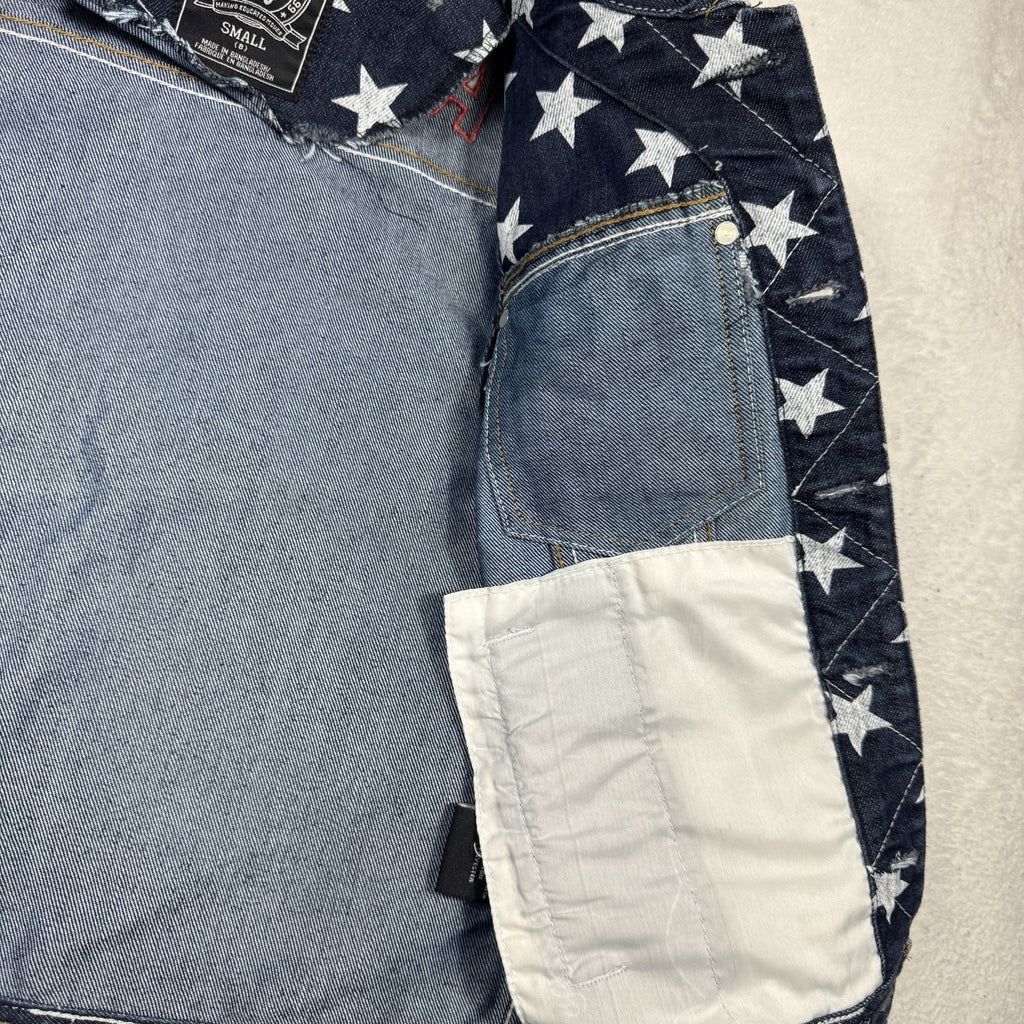 Akademiks AKDMKS Stars Denim Vest Womens XS Y2K Hip Hop USA Flag Patriotic 90s