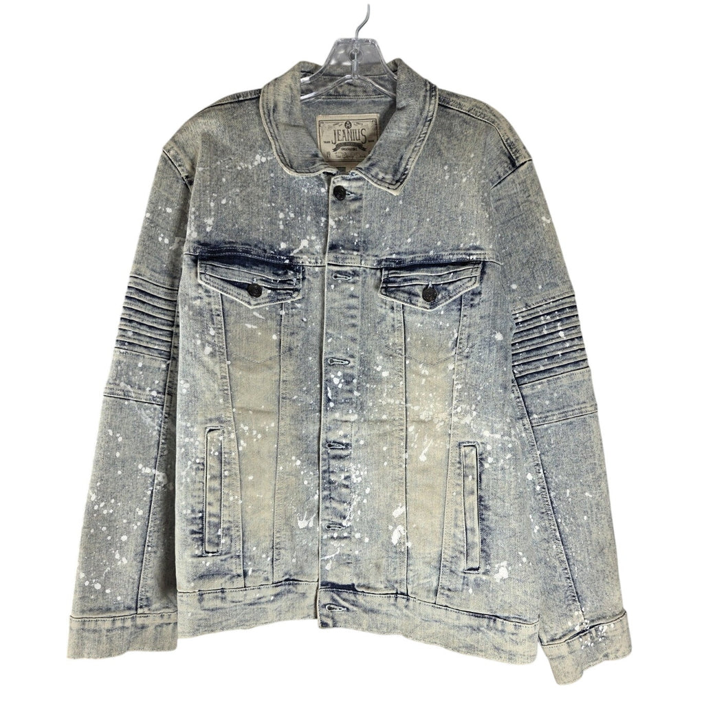 Akademiks Jeanius Denim Jacket Paint Splatter Biker Style Men’s Large