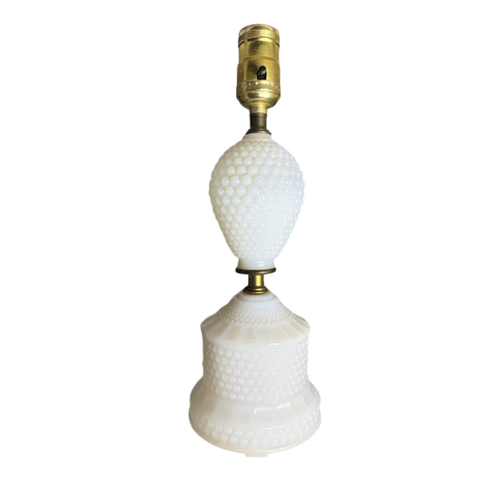 Vintage 1950s-1960s White Milk Glass Hobnail Table Lamp 12” Mid-Century Working