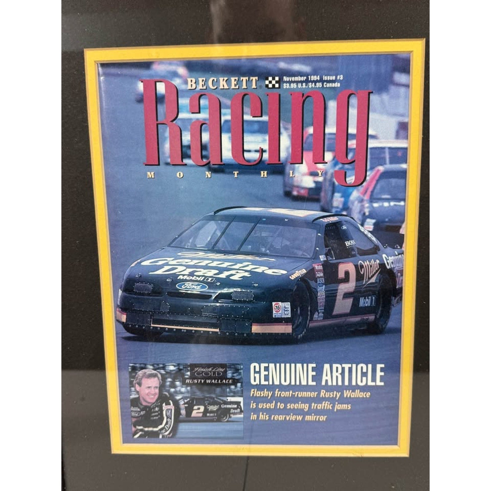 Vintage Rusty Wallace NASCAR Beckett Racing Monthly Framed Collector Display 18” x 16.5”