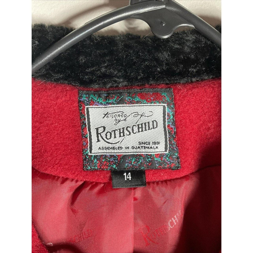 Vintage Rothschild Red Wool Peacoat Women’s Size 14 Faux Fur Collar 90s