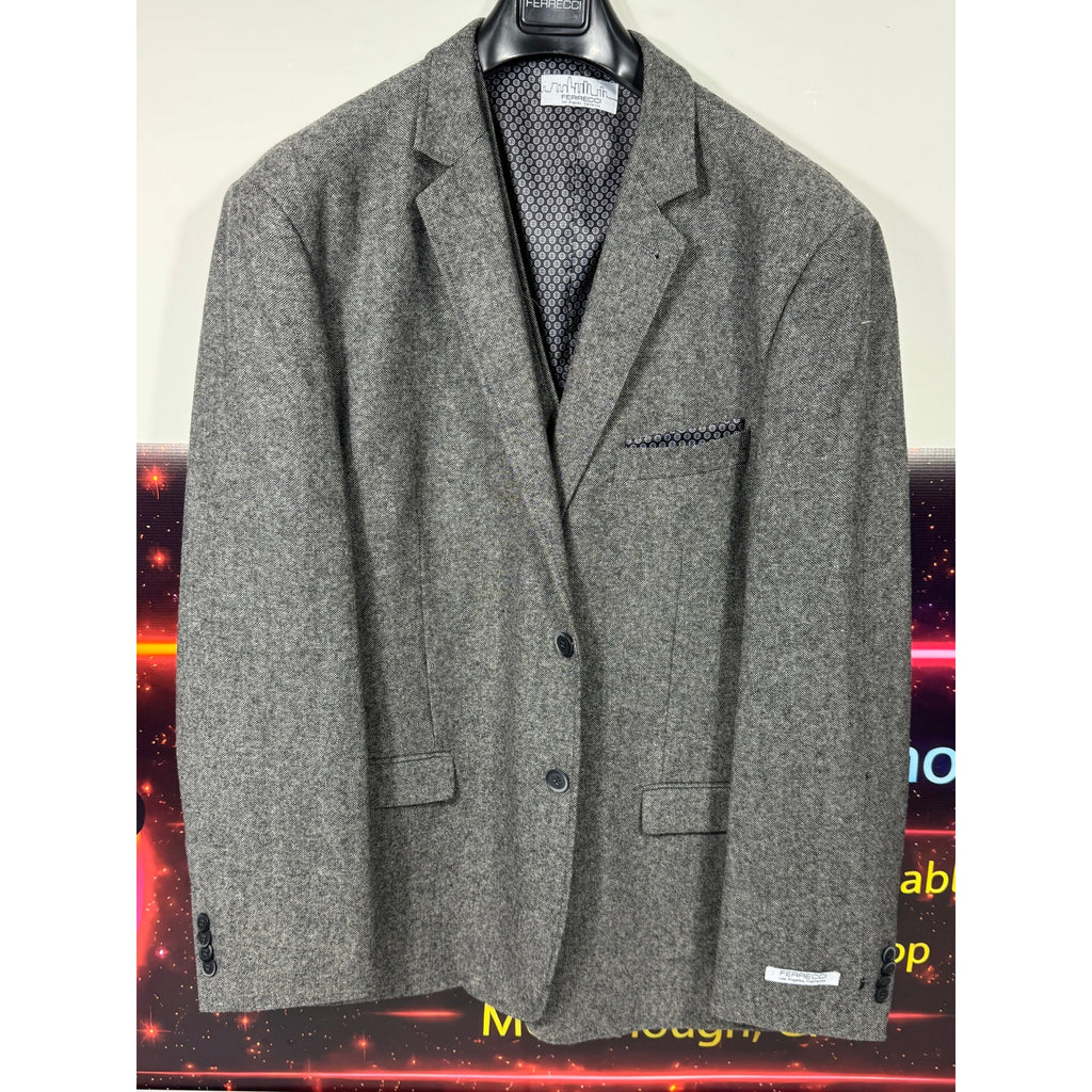 Ferrecci Bradford Grey Tweed Suit Jacket & Vest Mens 48R Slim Fit Formal XXL