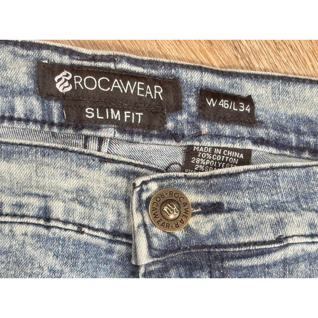 Rocawear Slim Fit Jeans Men’s 46x34 Light Wash Y2K Hip Hop Streetwear Denim