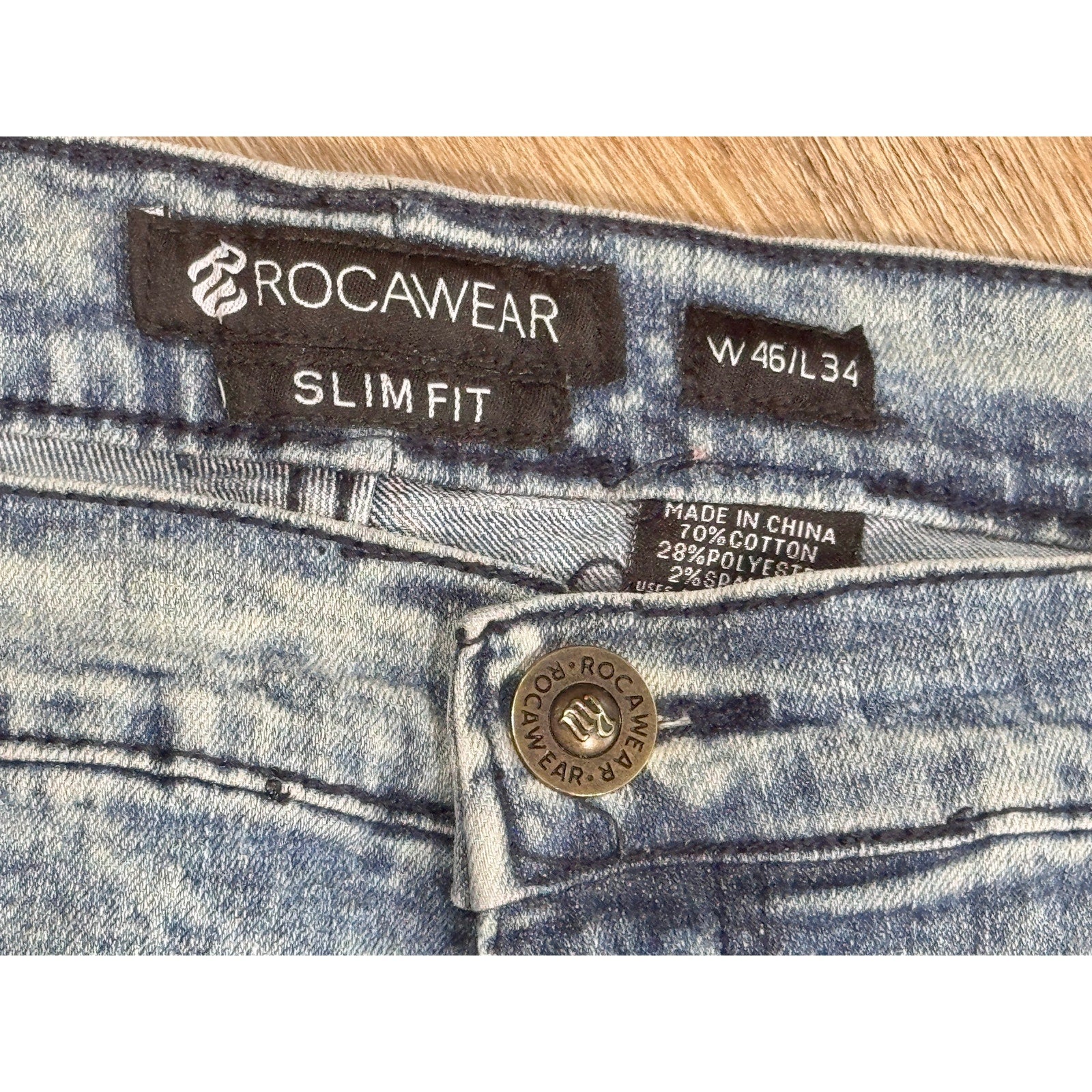 Rocawear Slim Fit Jeans Men’s 46x34 Light Wash Y2K Hip Hop Streetwear Denim