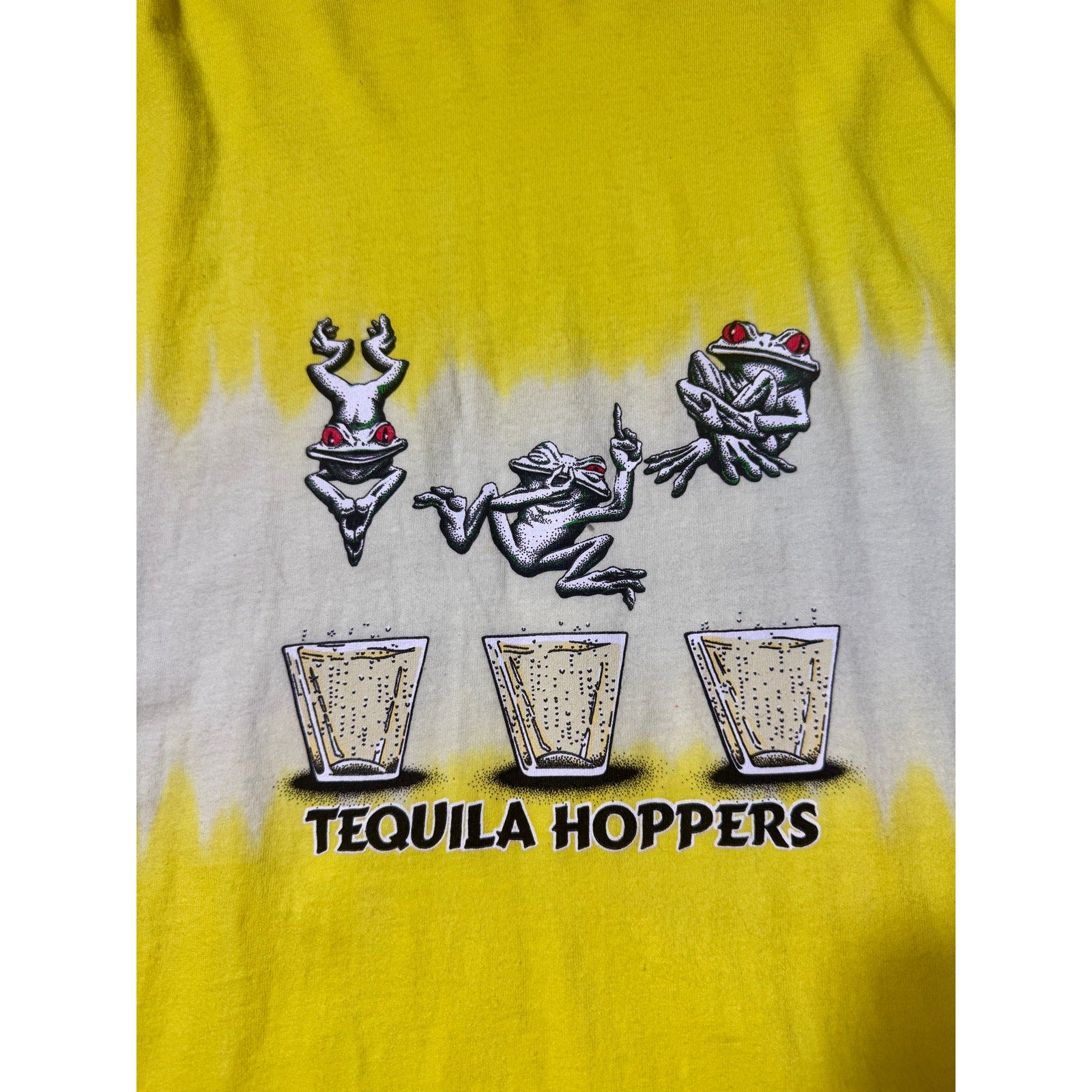 Vintage 2001 Frog Graphic T Shirt 5XL Yellow Tie Dye Beer Tequila Party Tee