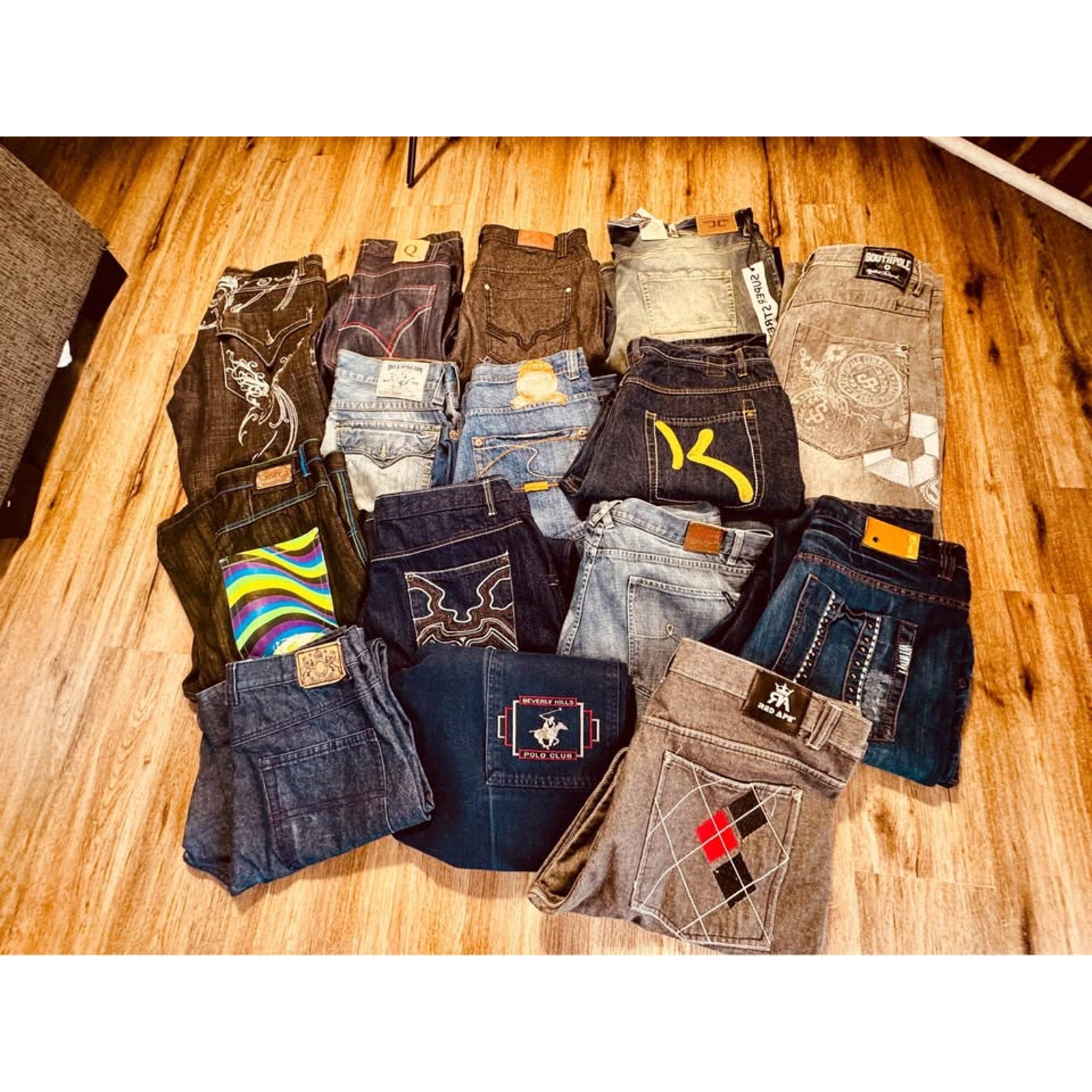 15 Pair Men’s Vintage Y2K Baggy Wide Leg Designer Streetwear Jeans Lot - True Religion, Karl Kani, L