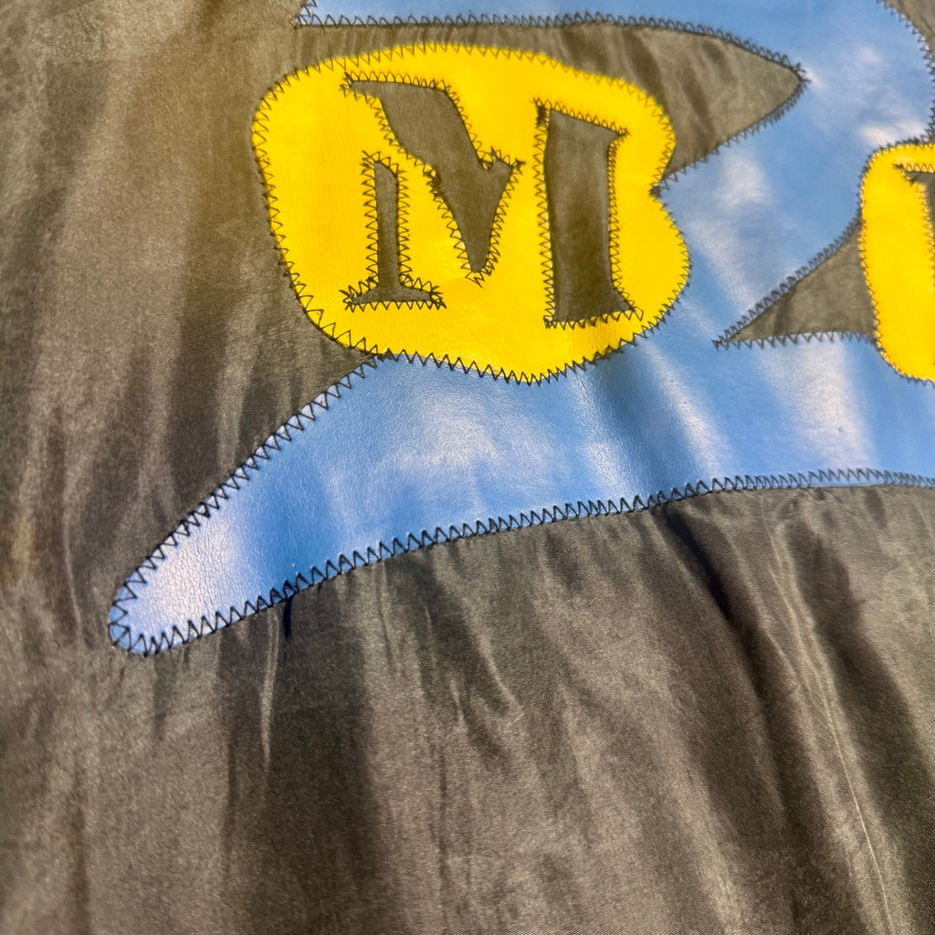 Vintage M2D Major Damage Silk Bomber Jacket Mens XL XXL Blue Black 90s Hip Hop