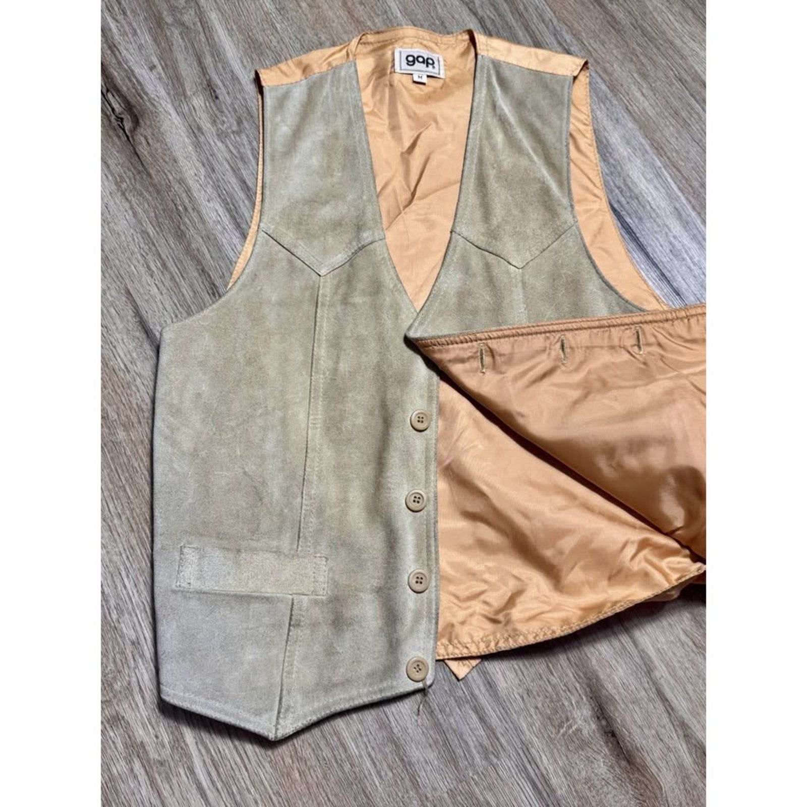 Vtg 70s GAP Suede Leather Vest Mens M Tan Western D-Ring Back Made Korea