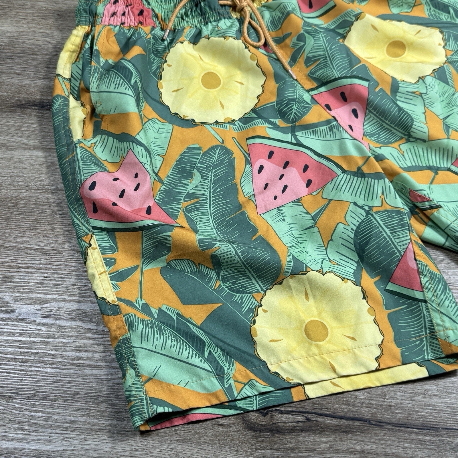 VTG Beach Bros Tropical Pineapple & Watermelon Lined Swim Trunks Size L Large